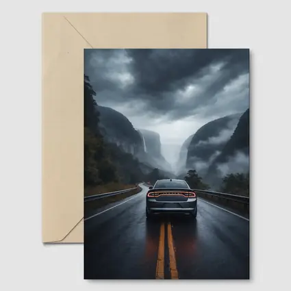 Dodge Charger Driving Through Misty Mountain Road
