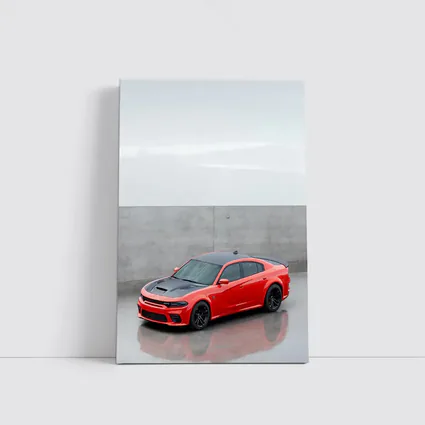 Dodge Charger Red Muscle Car Concrete Background