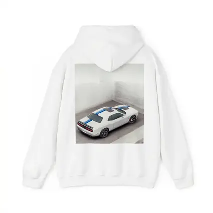 Dodge Challenger White Blue Stripes Garage