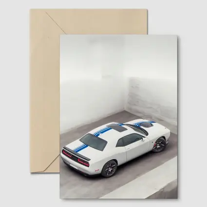Dodge Challenger White Blue Stripes Garage