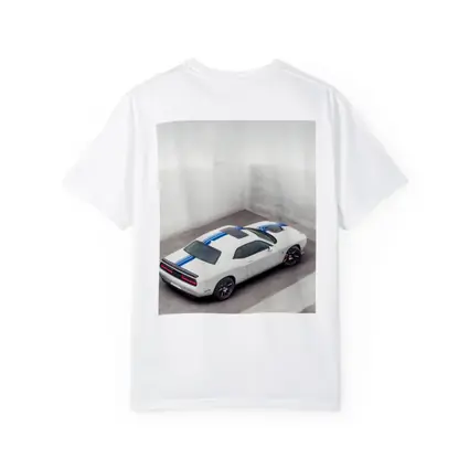 Dodge Challenger White Blue Stripes Garage
