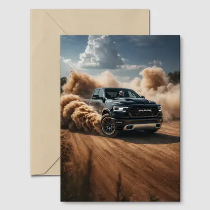Ram Truck Drifting on Dusty Dirt Road