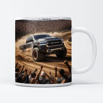 Ram Truck Tearing Through Dirt Race Arena