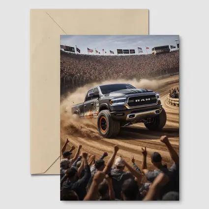 Ram Truck Tearing Through Dirt Race Arena