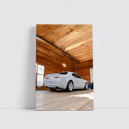 Dodge Charger White Muscle Car Wooden Garage