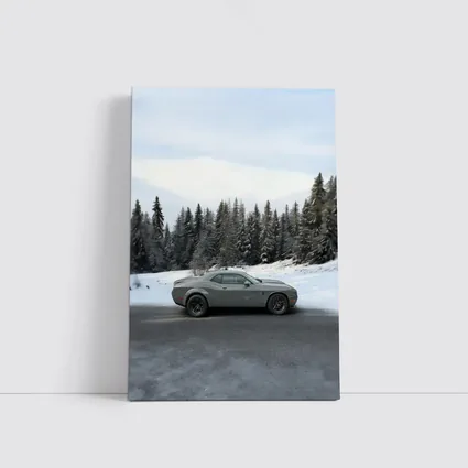Dodge Challenger Gray Muscle Car Winter Forest