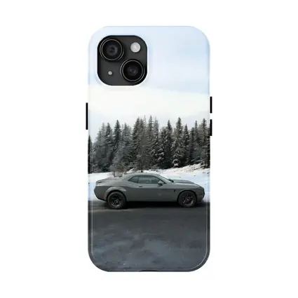 Dodge Challenger Gray Muscle Car Winter Forest