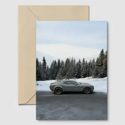 Dodge Challenger Gray Muscle Car Winter Forest