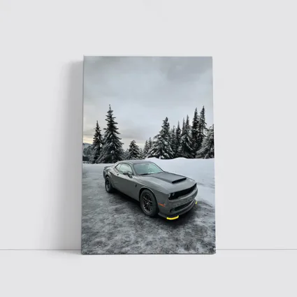 Dodge Challenger SRT Gray Winter Snow Scene
