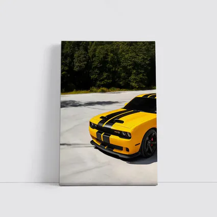 Dodge Challenger SRT Yellow Black Stripes Forest