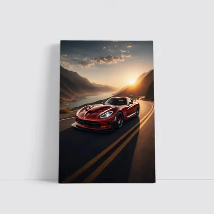 Dodge Viper Driving Mountain Road At Sunset
