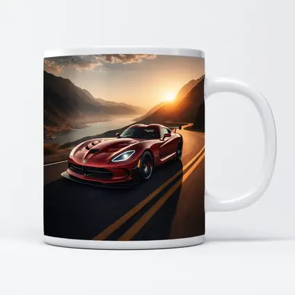 Dodge Viper Driving Mountain Road At Sunset