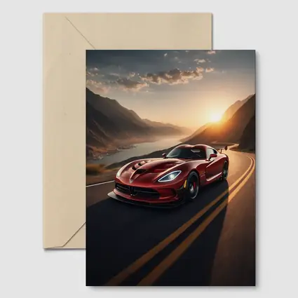 Dodge Viper Driving Mountain Road At Sunset