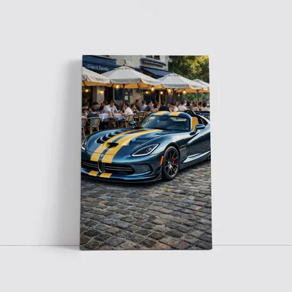 Dodge Viper Blue Yellow Stripes Cobblestone Street