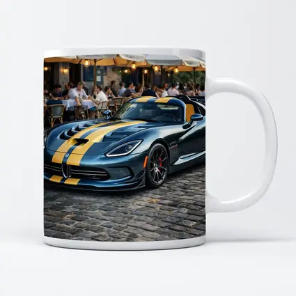 Dodge Viper Blue Yellow Stripes Cobblestone Street