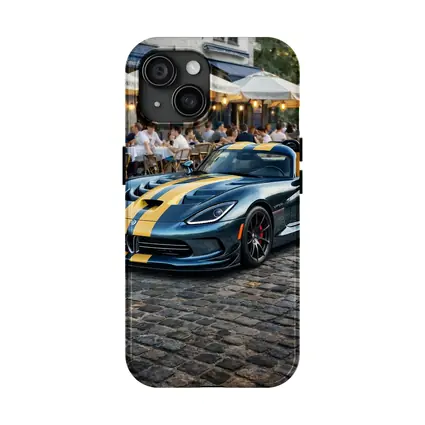 Dodge Viper Blue Yellow Stripes Cobblestone Street