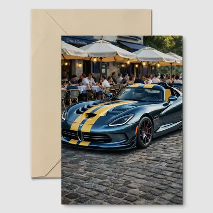 Dodge Viper Blue Yellow Stripes Cobblestone Street