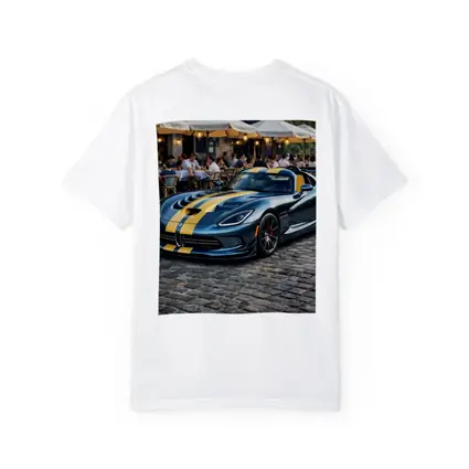 Dodge Viper Blue Yellow Stripes Cobblestone Street