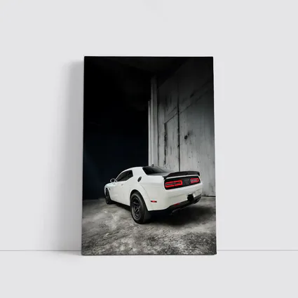 White Dodge Challenger Rear Abandoned Building