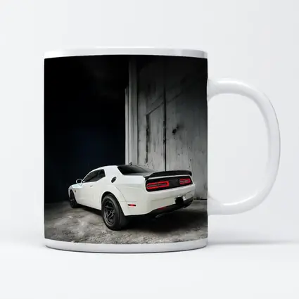 White Dodge Challenger Rear Abandoned Building