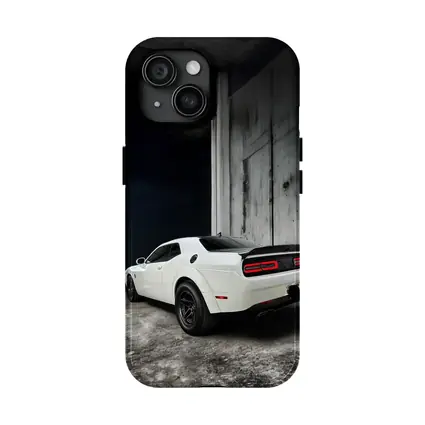 White Dodge Challenger Rear Abandoned Building
