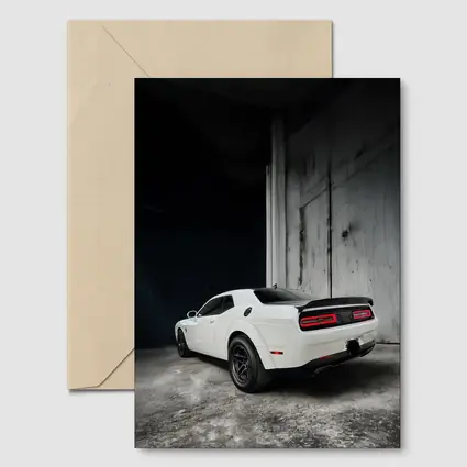 White Dodge Challenger Rear Abandoned Building
