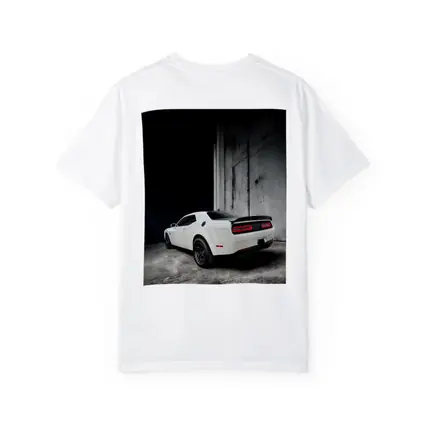 White Dodge Challenger Rear Abandoned Building