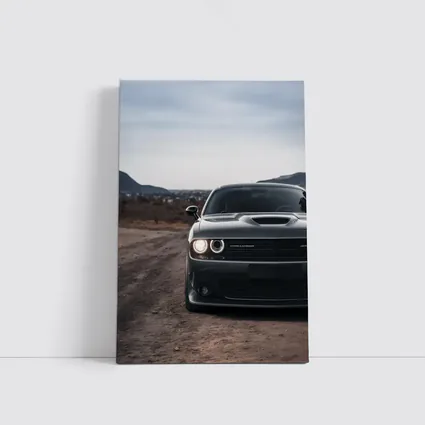 Dodge Challenger Black Front View City Backdrop