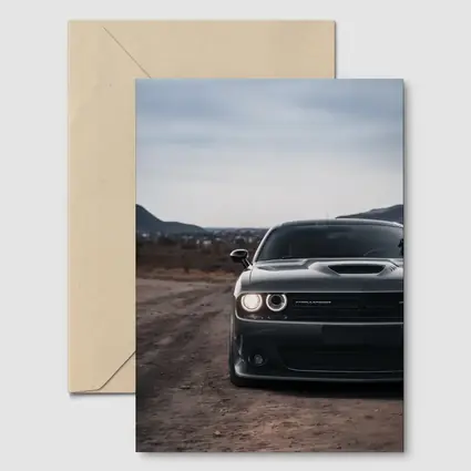Dodge Challenger Black Front View City Backdrop