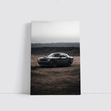 Black Dodge Challenger Parked on Dirt Ground