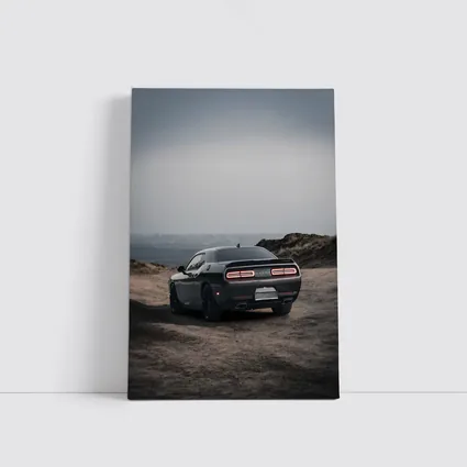 Dodge Challenger Dark Rear View Overcast Sky