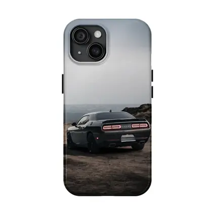 Dodge Challenger Dark Rear View Overcast Sky