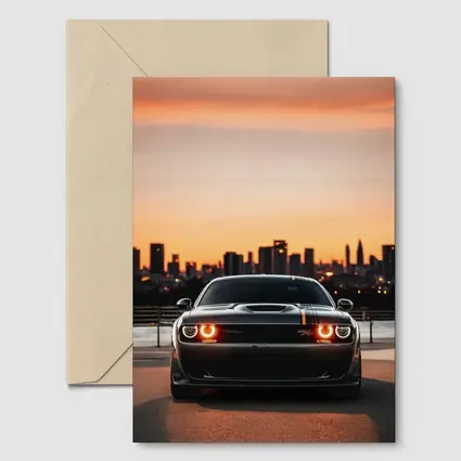 Dodge Challenger Sunset City Skyline View