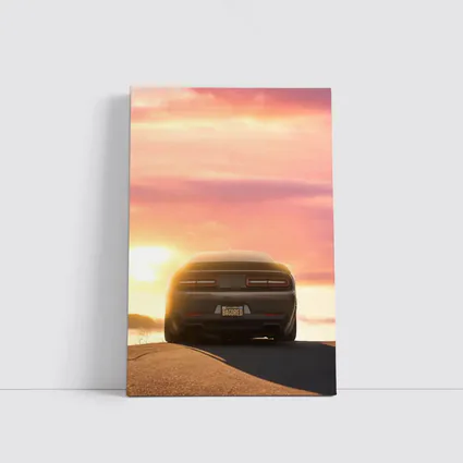 Dodge Challenger Rear View Sunset Sky