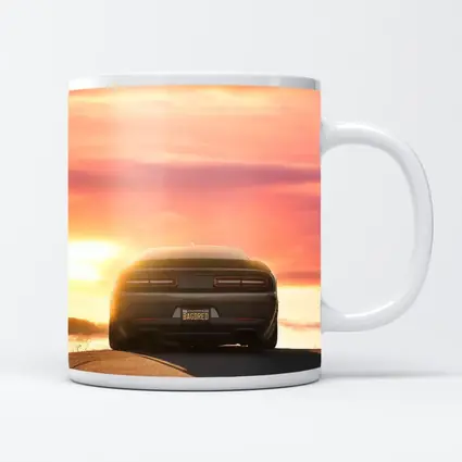 Dodge Challenger Rear View Sunset Sky