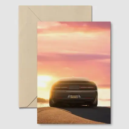 Dodge Challenger Rear View Sunset Sky