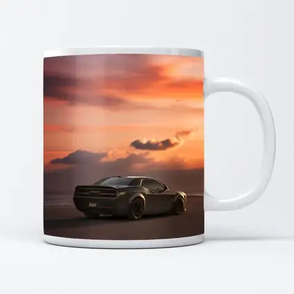 Dodge Challenger Parked on Beach at Sunset