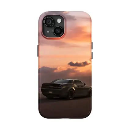 Dodge Challenger Parked on Beach at Sunset