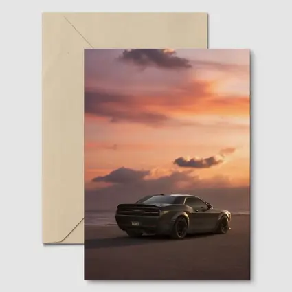 Dodge Challenger Parked on Beach at Sunset