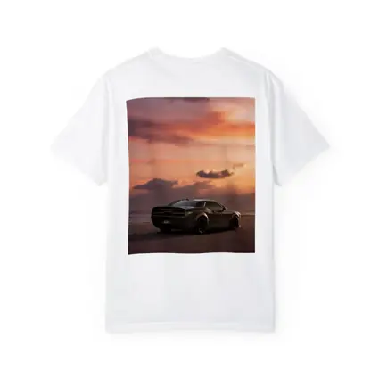 Dodge Challenger Parked on Beach at Sunset