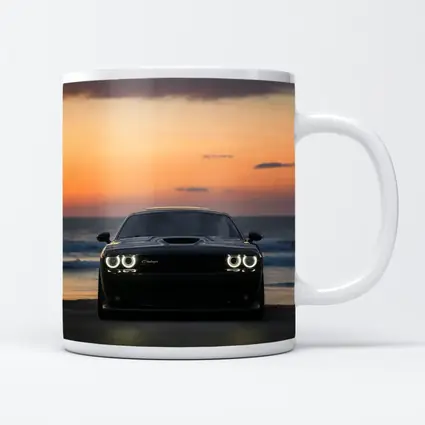 Dodge Challenger Black Muscle Car Sunset Beach