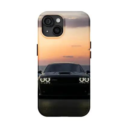 Dodge Challenger Black Muscle Car Sunset Beach