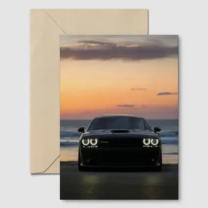 Dodge Challenger Black Muscle Car Sunset Beach