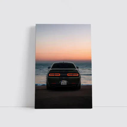 Dodge Challenger Rear View Ocean Sunset