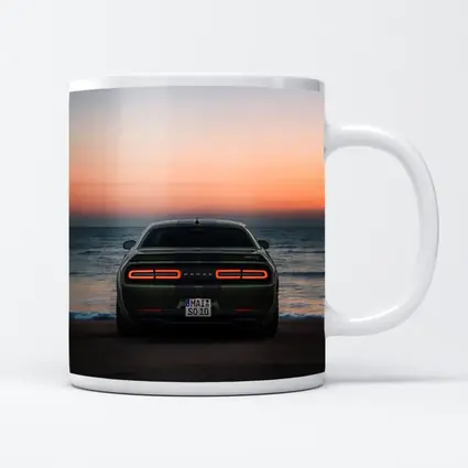 Dodge Challenger Rear View Ocean Sunset