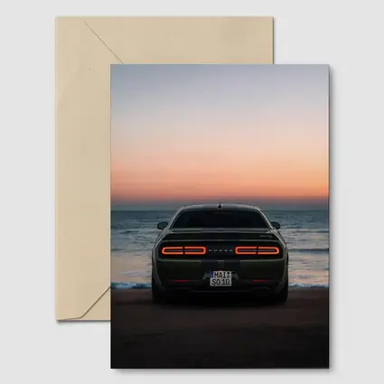 Dodge Challenger Rear View Ocean Sunset