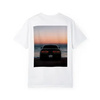 Dodge Challenger Rear View Ocean Sunset