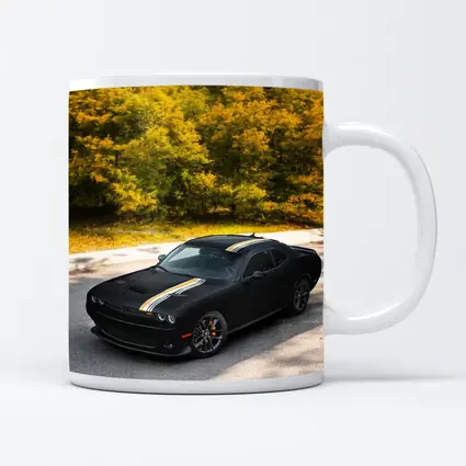 Dodge Challenger Black Muscle Car Autumn Trees