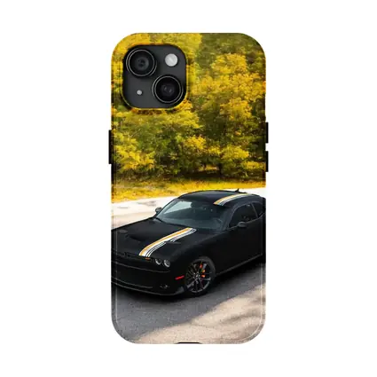 Dodge Challenger Black Muscle Car Autumn Trees