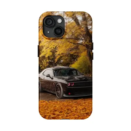 Dodge Challenger Black Muscle Car Autumn Trees